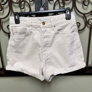 Zara cream denim folded hem shorts